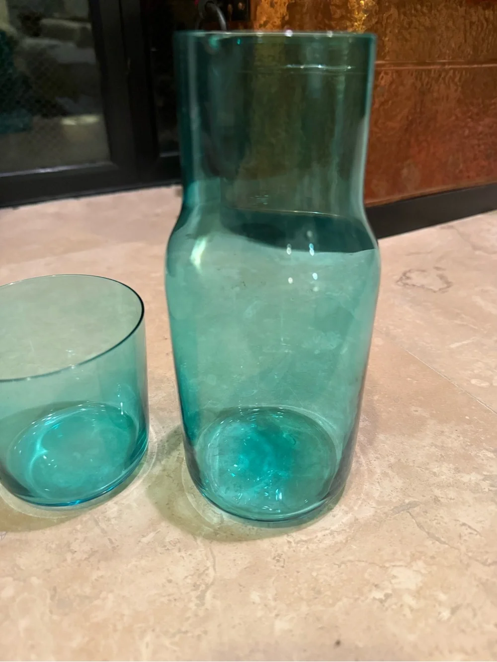 Glass Bedside Water Carafe Set Aqua Blue Glass Jonathan Adler